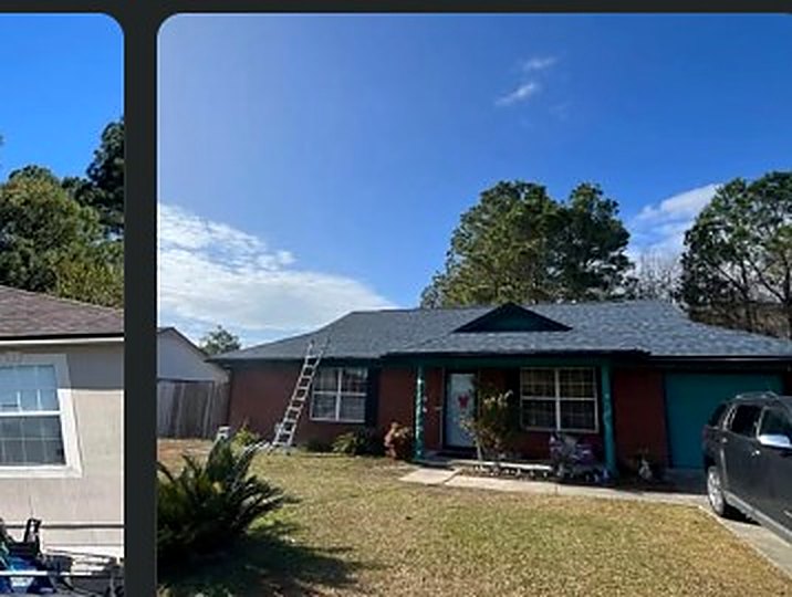 Ranch-style home with a red roof and clean ridge lines